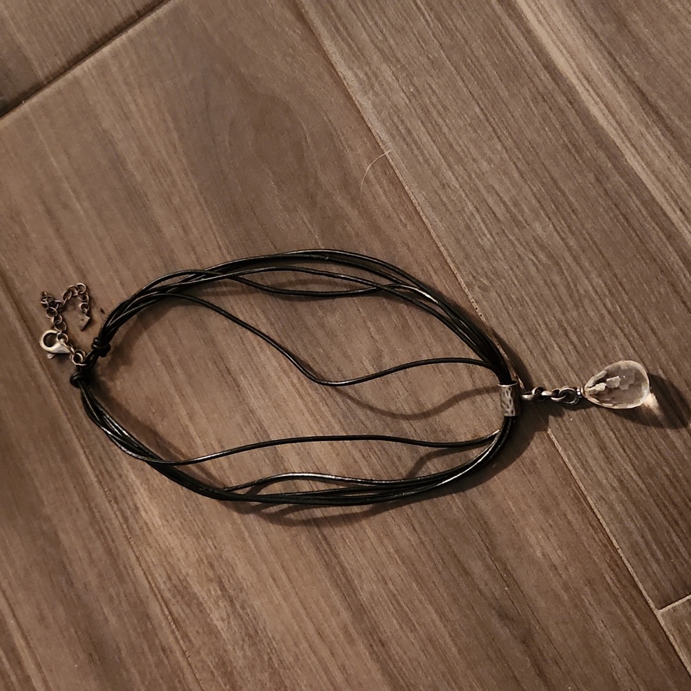 Silpada Black Leather Cord Sterling Silver Rock Crystal Pendant Necklace - Picture 1 of 2